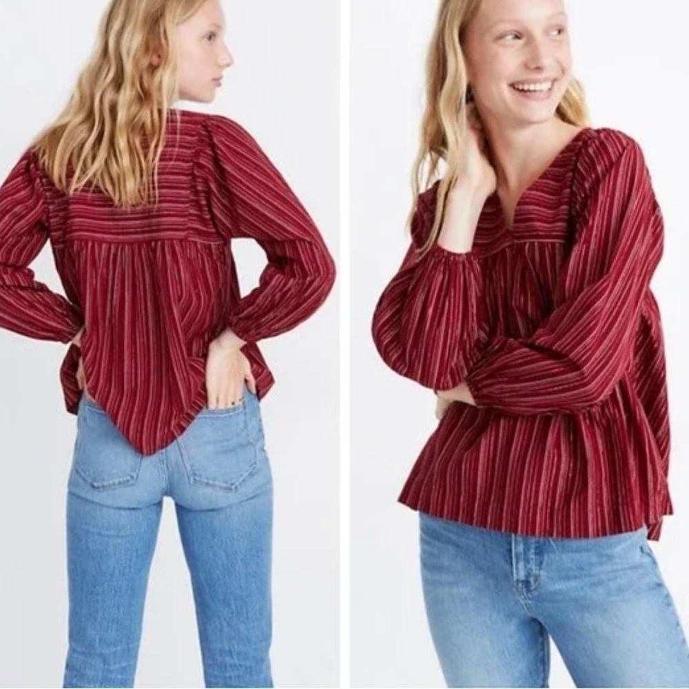 Madewell Metallic Shimmer Shimmer Stripe Peasant Top/Blouse
